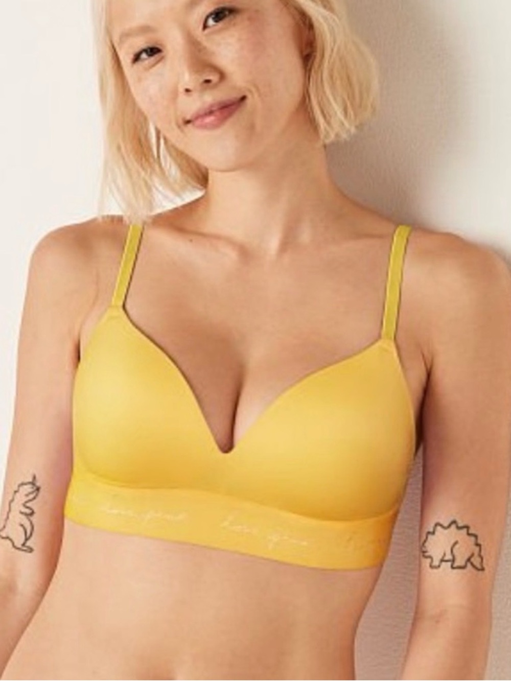 Pink Victoria’s Secret Lightly Lined Yellow Wireless Bra Sz 32B